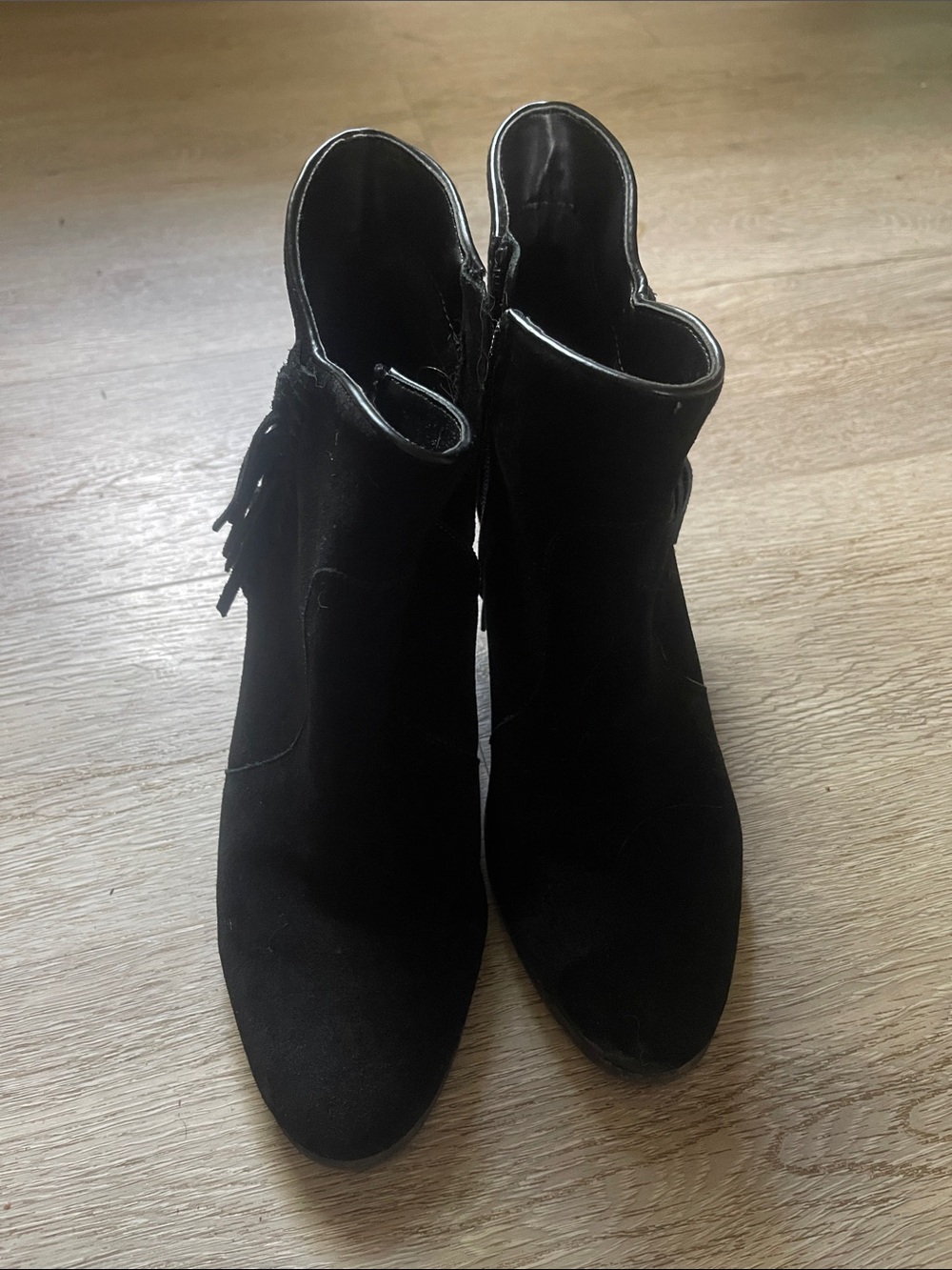 Bass Black Suede Ankle Boots with Side Tassel